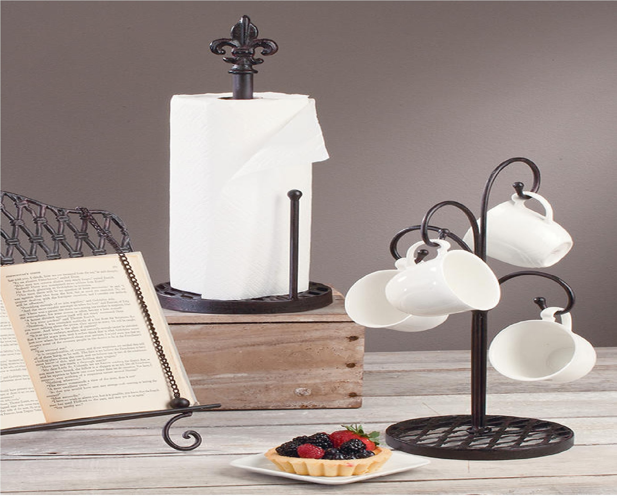 16" Brown Four Arm Modern Wrought Iron Mug Display Tree Christmas Central